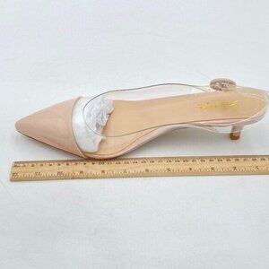 XYD Women Transparent Slingback Clear Low Heels Pumps Pointed Toe PVC Dress